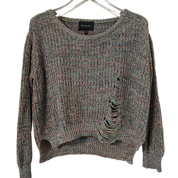 Lovemarks Women's Rainbow Purposefully Distressed Pullover Sweater - Medium - Picture 1 of 7